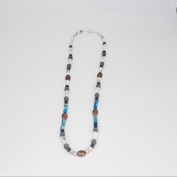 Boho Copper, Blue Agate,Hematite Bead Necklace - Picture 3 of 12